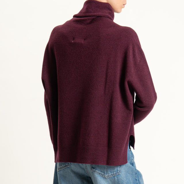 Kontatto-Maglia collo alto spacchi laterali (QS) - melanzana