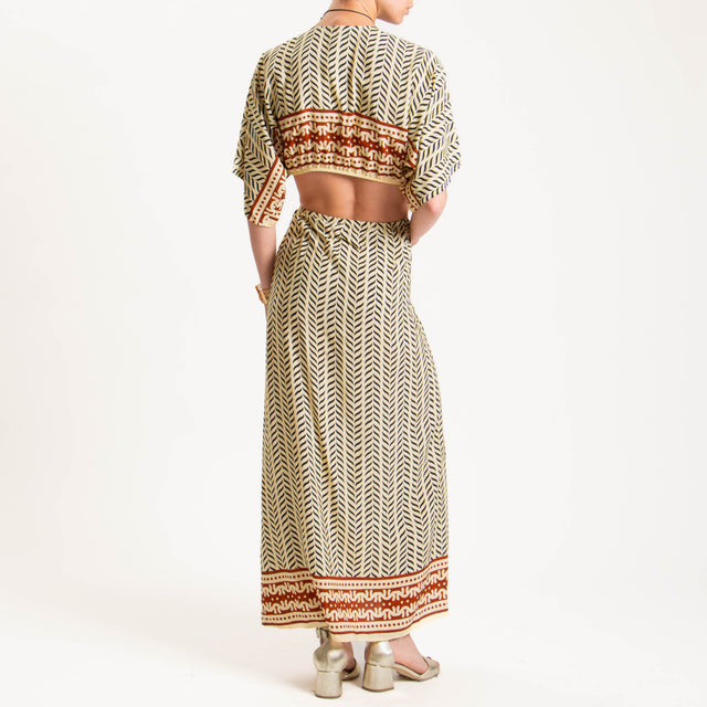 Haveone-Abito nodo davanti cut out con elastico - sand/nero/coccio