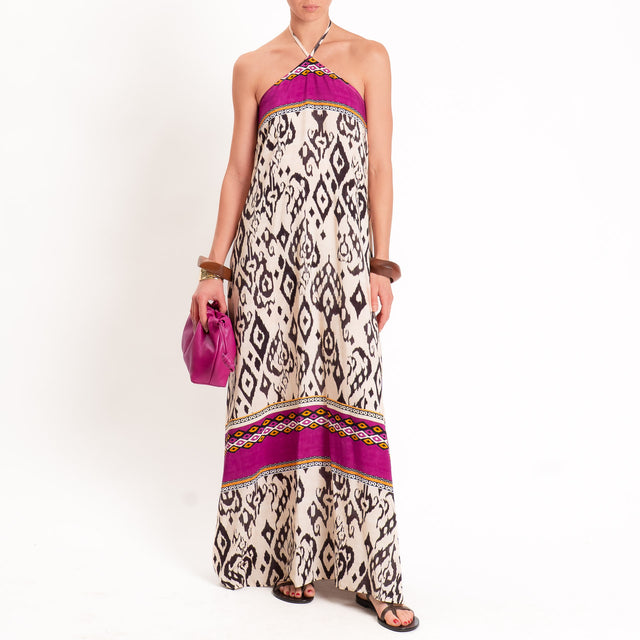 Haveone-Abito fantasia etnica scollo halter - burro/malva/nero