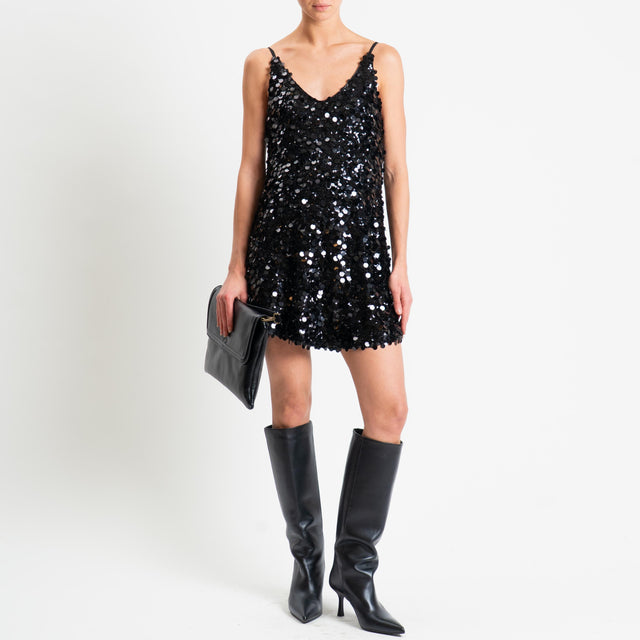 Haveone-Abito scollo v maxi paillettes - nero