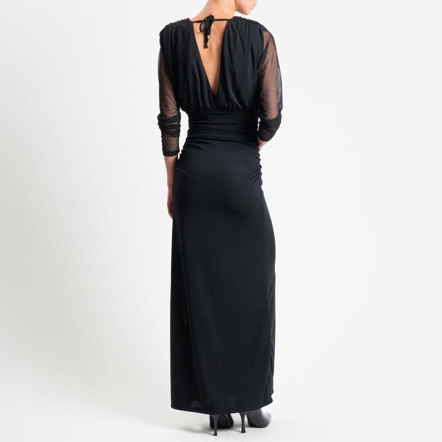 Haveone-Abito jersey doppio scollo con spalline - nero