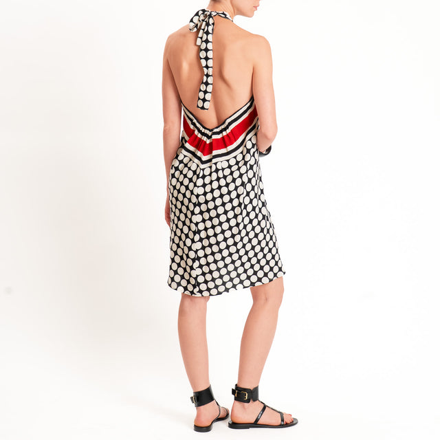 Haveone-Abito pois scollo halter - nero/burro/rosso