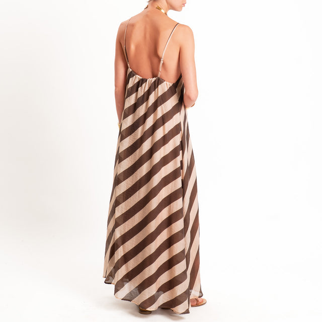 Haveone-Abito mussola a righe bretelle regolabili - moro/beige