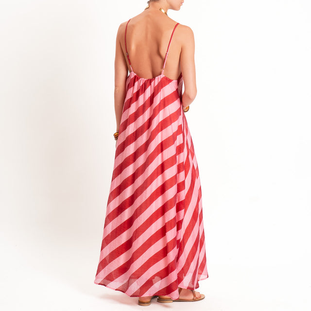 Haveone-Abito mussola a righe bretelle regolabili - rosso/fucsia