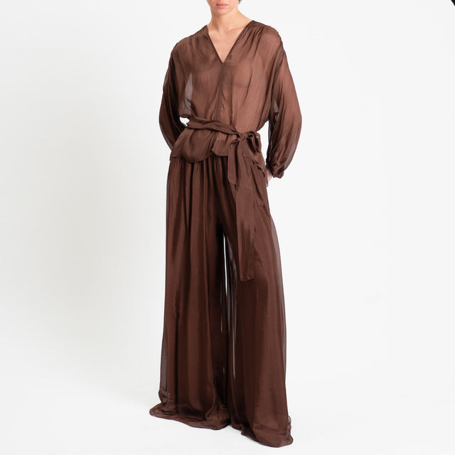 Haveone-Blusa mussola con fusciacca misto seta - cioccolato