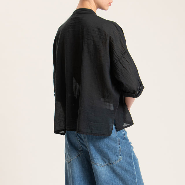 Haveone-Camicia mussola spacchi laterali - nero