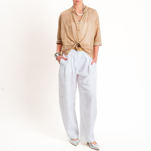 Haveone-Camicia collo coreana mussola tie dye - nocciola