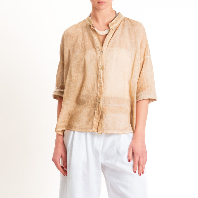 Haveone-Camicia collo coreana mussola tie dye - nocciola