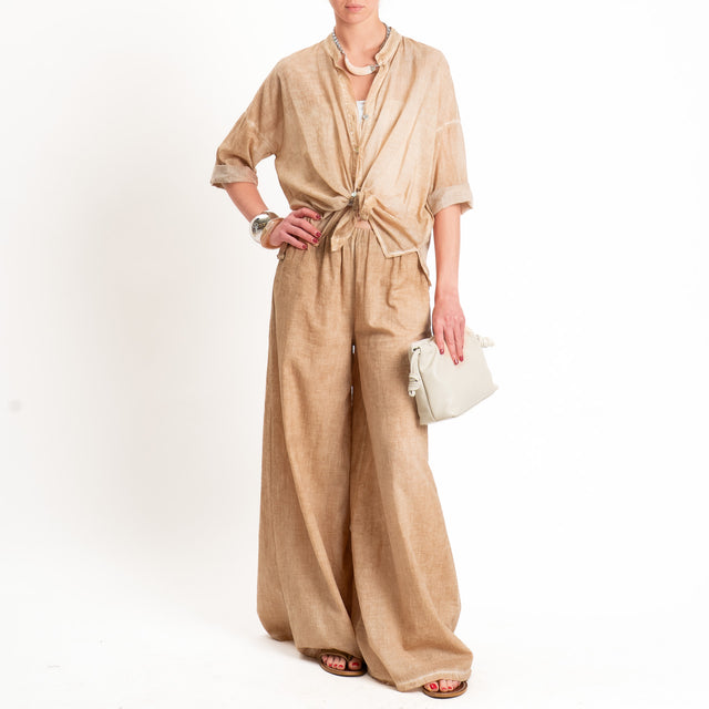 Haveone-Camicia collo coreana mussola tie dye - nocciola