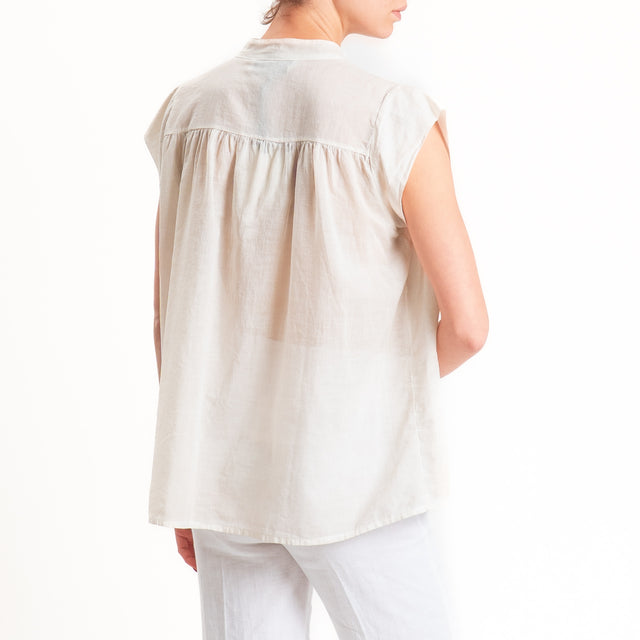 Haveone-Camicia smanicata mussola tie dye - beige