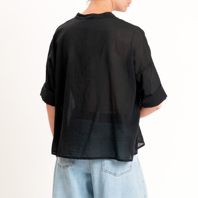 Haveone-Camicia mussola collo coreana - nero