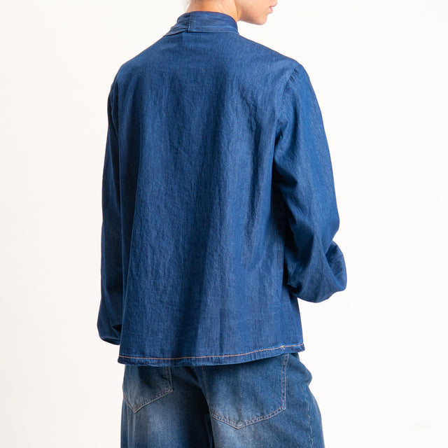 Haveone-Blusa chambray con fiocco - denim