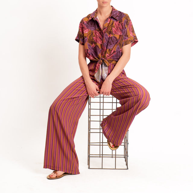 Haveone-Camicia fantasia con nodo - bruciato/rosa/viola