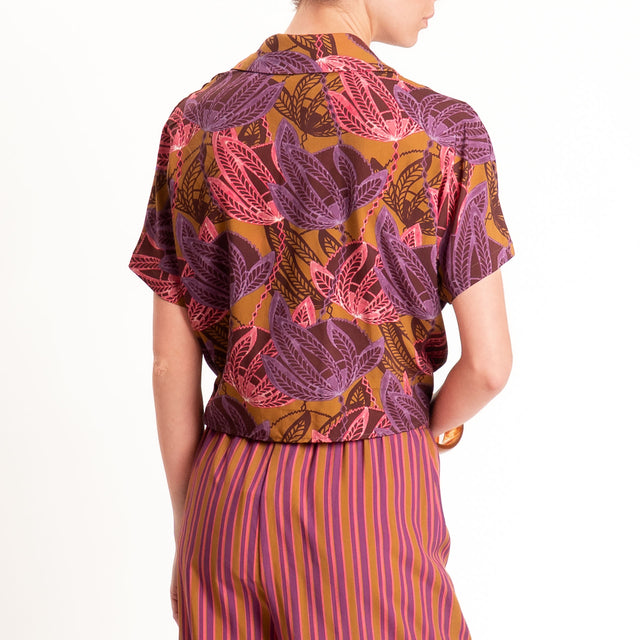 Haveone-Camicia fantasia con nodo - bruciato/rosa/viola