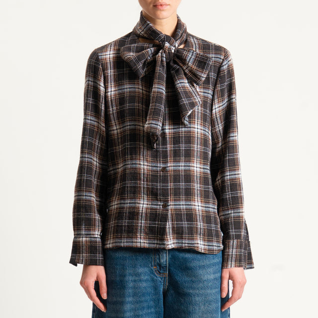 Haveone-Camicia check tessuto garzato - moro/latte/cioccolato
