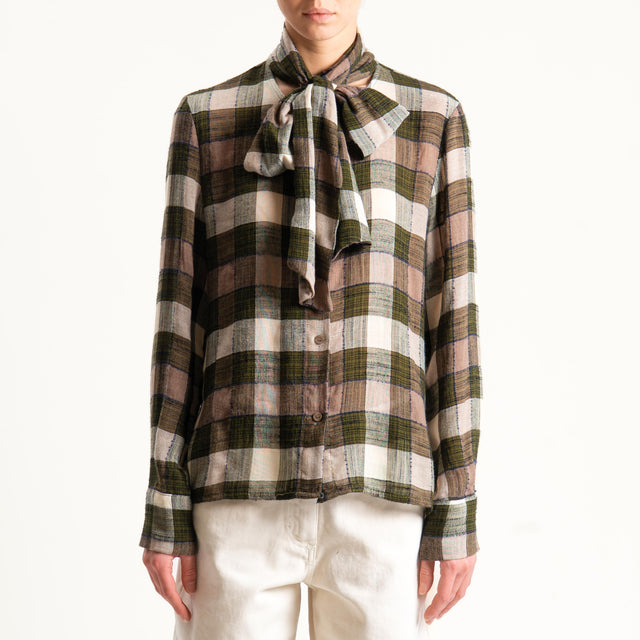Haveone-Camicia check tessuto garzato - verde/moro/sand