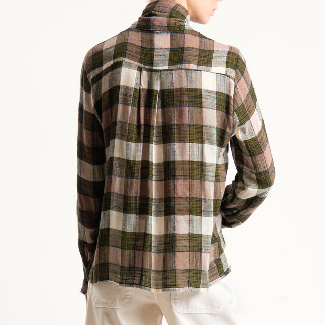 Haveone-Camicia check tessuto garzato - verde/moro/sand