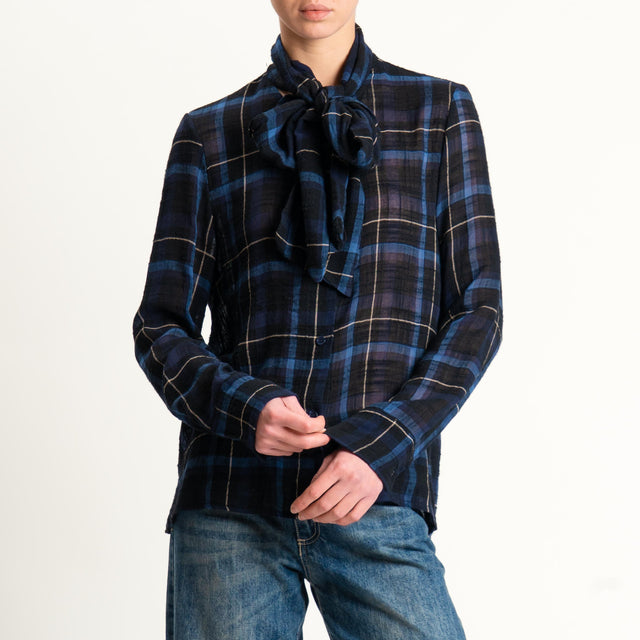 Haveone-Camicia tartan tessuto garzato - nero/blu/sand