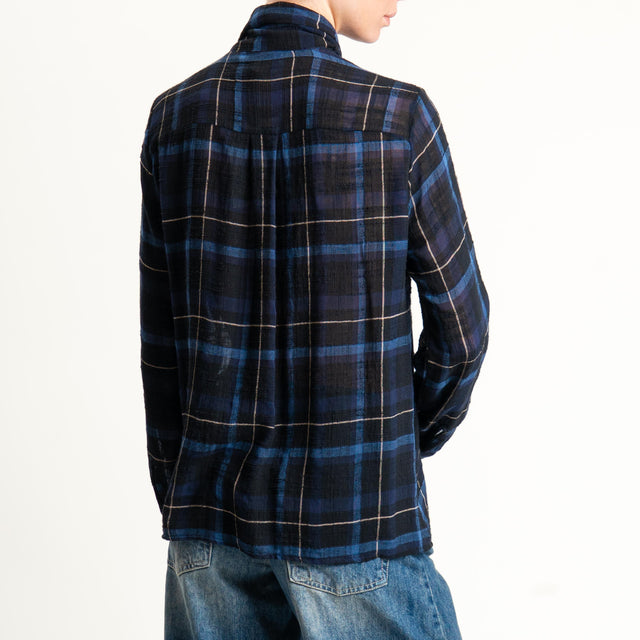 Haveone-Camicia tartan tessuto garzato - nero/blu/sand
