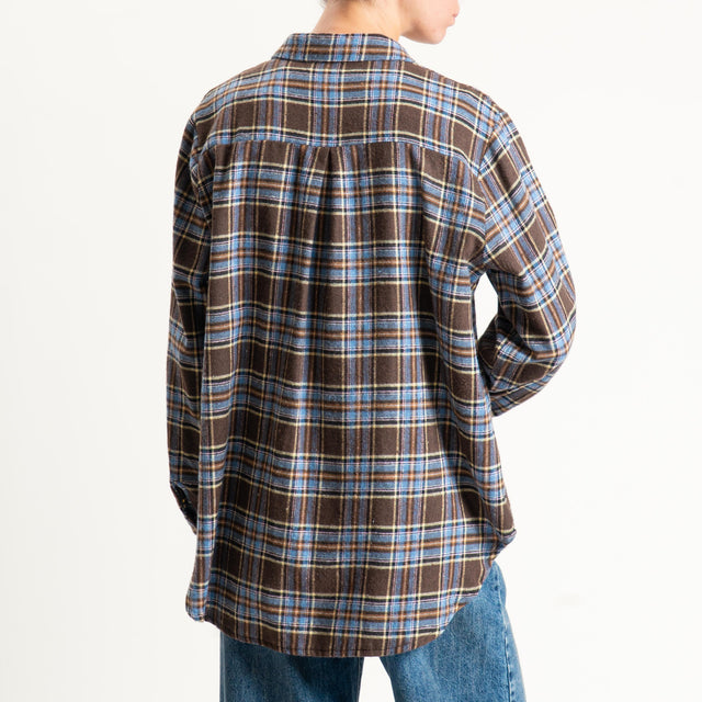 Haveone-Camicia check in flanella - moro/celeste