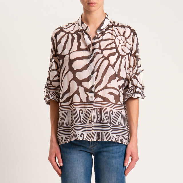 Haveone-Camicia mussola fantasia etnica - burro/moro