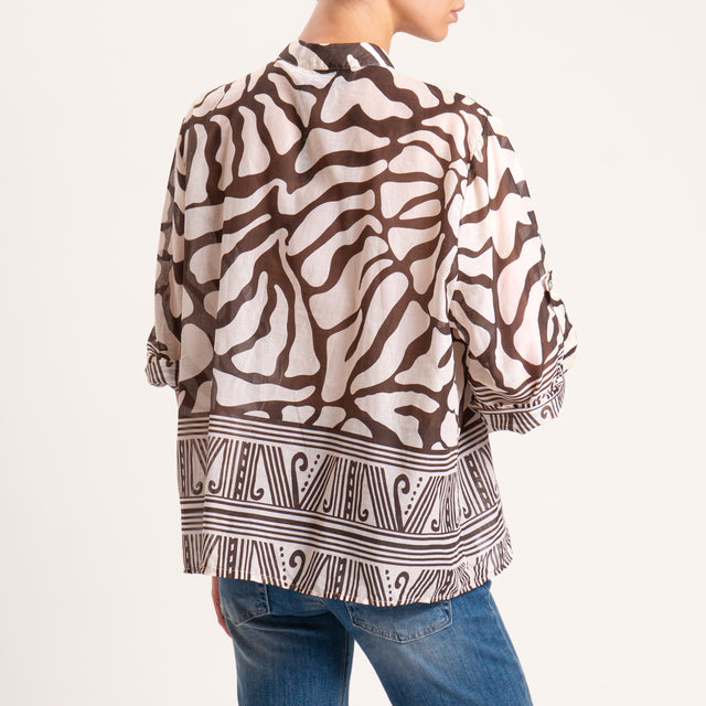 Haveone-Camicia mussola fantasia etnica - burro/moro