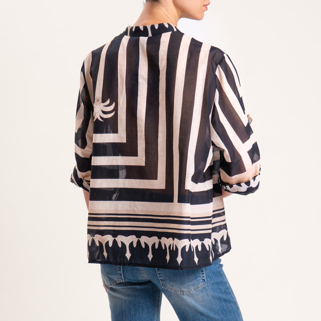 Haveone-Camicia mussola fantasia etnica - burro/nero