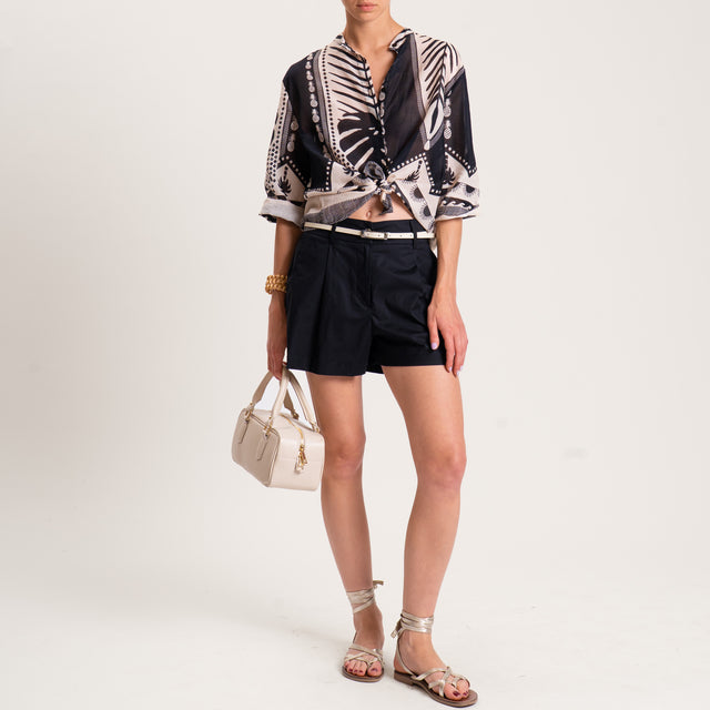 Haveone-Camicia mussola fantasia - nero/burro