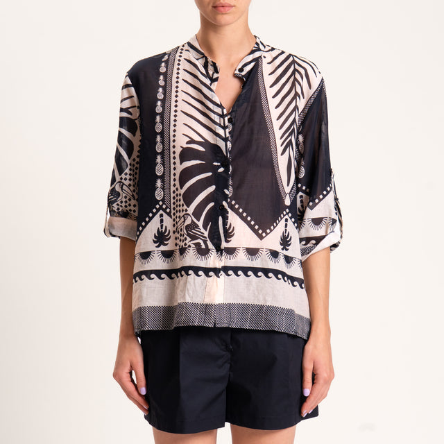 Haveone-Camicia mussola fantasia - nero/burro