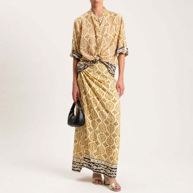 Haveone-Camicia mussola fantasia - sand/mostarda/nero