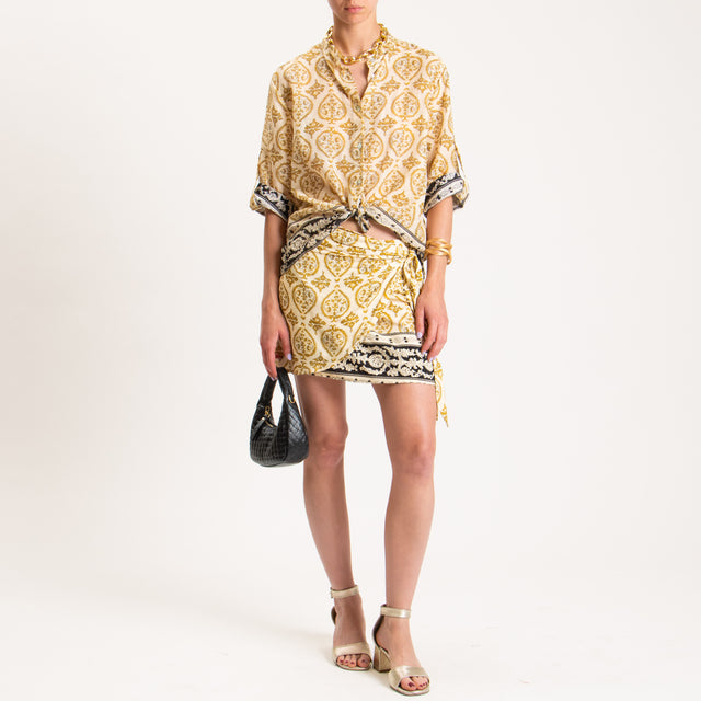 Haveone-Camicia mussola fantasia - sand/mostarda/nero