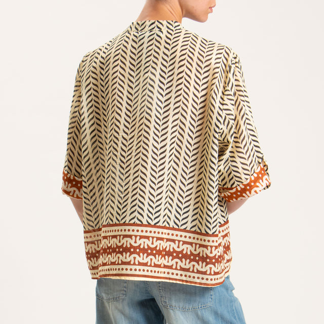 Haveone-Camicia mussola collo coreana fantasia - sand/nero/coccio