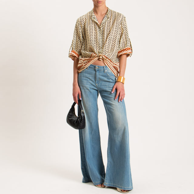 Haveone-Camicia mussola collo coreana fantasia - sand/nero/coccio