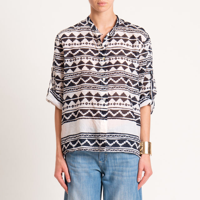 Haveone-Camicia mussola fantasia etnica - burro/nero