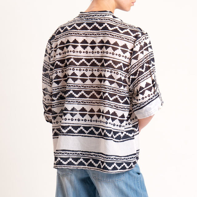 Haveone-Camicia mussola fantasia etnica - burro/nero