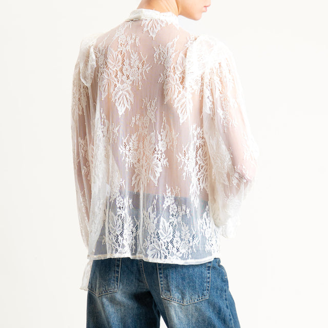 Haveone-Blusa in pizzo con rouches - burro
