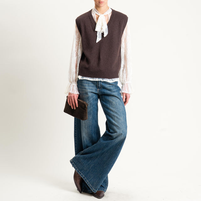 Haveone-Blusa in pizzo con rouches - burro