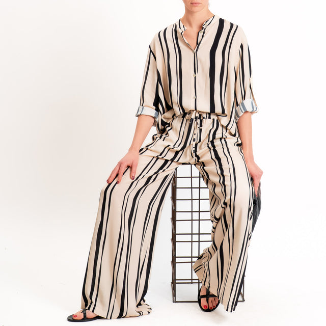 Haveoneone-Camicia a righe collo coreana - sand/nero