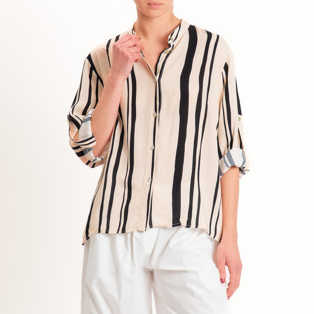 Haveoneone-Camicia a righe collo coreana - sand/nero