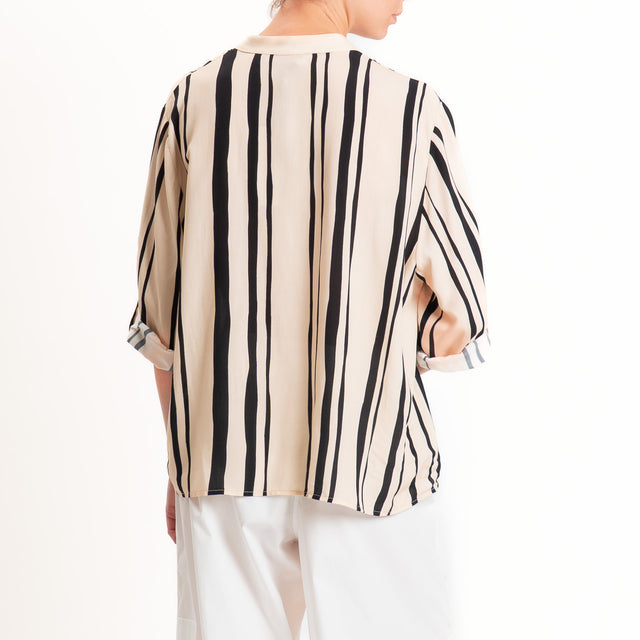 Haveoneone-Camicia a righe collo coreana - sand/nero