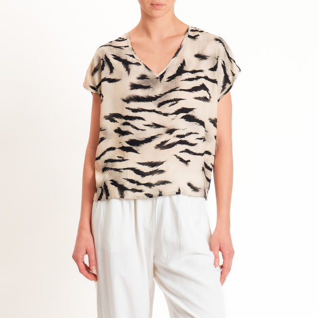 Haveone-Blusa fantasia jungle - sand/nero