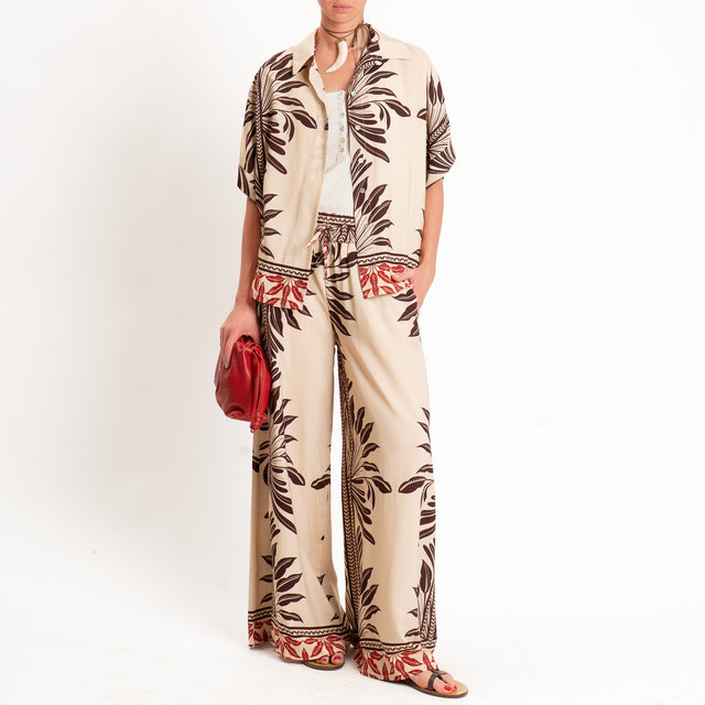 Haveone-Camicia fantasia con nodo - beige/moro/india
