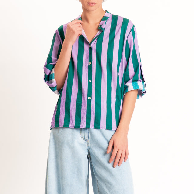 Haveone-Camicia righe collo coreana - verde/lilla