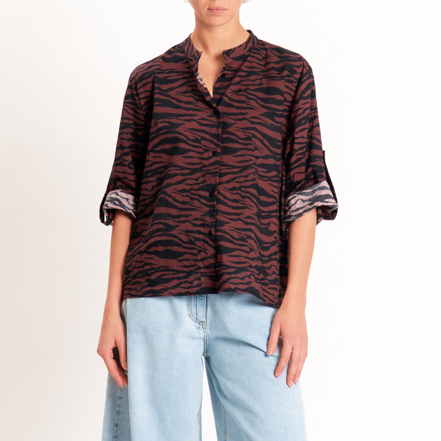 Haveone-Camicia fantasia zebrata - vino/nero