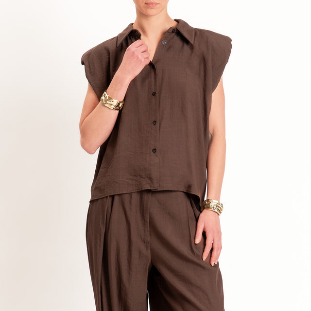 Haveone-Camicia smanicata con spalline - cioccolato