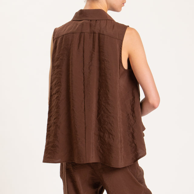 Haveone-Camicia smanicata tessuto modal fibra naturale - cioccolato