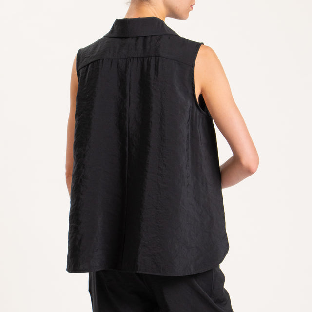 Haveone-Camicia smanicata tessuto modal fibra naturale - nero