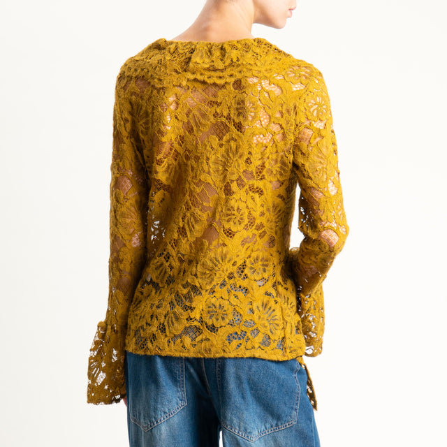 Haveone- Camicia in pizzo con rouches - olio