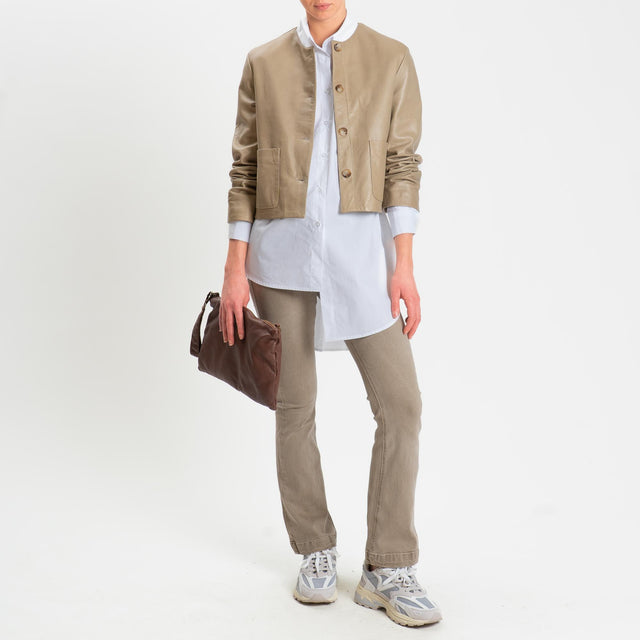 Vicolo-Giacca coreana cropped genuine leather - kaki