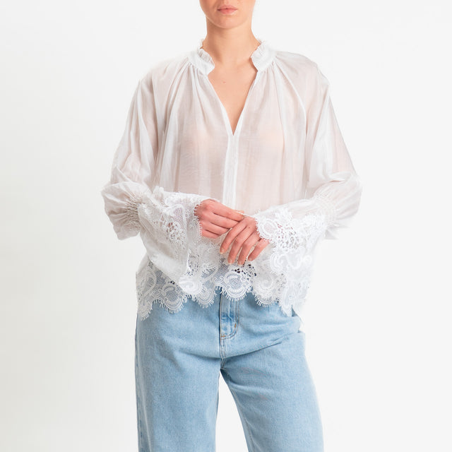 Haveone-Blusa mussola di lyocell con pizzo macramè - burro